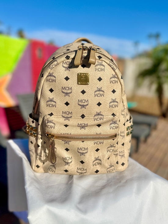 MCM Handbags - MCM Stark Small Visetos Side Stud Backpack Beige Gold Hardware